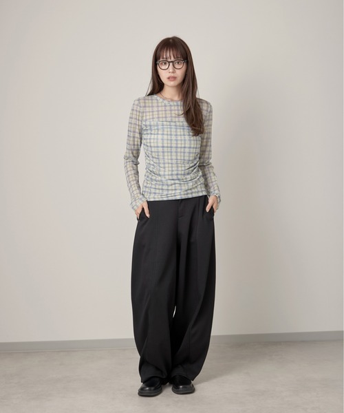 OFROOM(オフルーム)の「Check Sheer Tulle Top|チェックシアーチュールトップス(Tシャツ/カットソー・レディース・イエロー/グレイッシュブルー・FREE)」の13枚目の写真