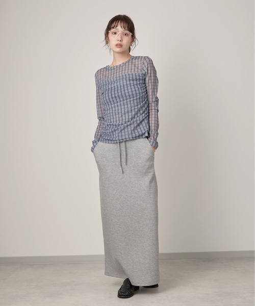 OFROOM(オフルーム)の「Check Sheer Tulle Top|チェックシアーチュールトップス(Tシャツ/カットソー・レディース・イエロー/グレイッシュブルー・FREE)」の3枚目の写真