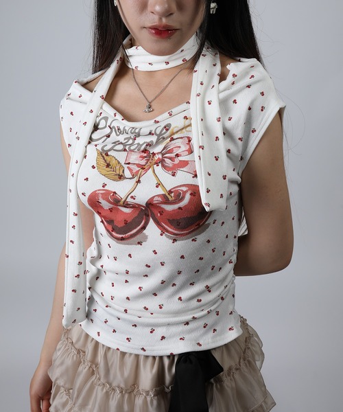HOOK(フック)の「HOOK for girls オフショルダーノースリーブトップス (SS)(Tシャツ/カットソー・レディース・ホワイト/ピンク・FREE)」の1枚目の写真