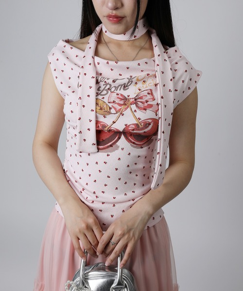 HOOK(フック)の「HOOK for girls オフショルダーノースリーブトップス (SS)(Tシャツ/カットソー・レディース・ホワイト/ピンク・FREE)」の2枚目の写真