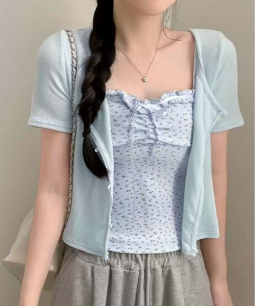 kirakiraShop(キラキラショップ)の「【2点セット】半袖 カーディガン&小花柄 キャミソール(キャミソール・レディース・イエロー/ピンク/ブルー/クリーム・FREE)」の3枚目の写真
