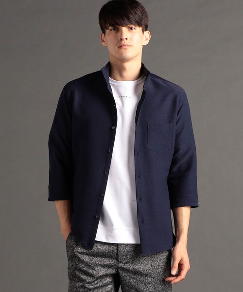 MONSIEUR NICOLE(ムッシュニコル)の「【canal deux Luxe】サッカーストライプ 7分袖シャツ(シャツ/ブラウス・メンズ・オフホワイト/チャコールグレー/ネイビー・X-LARGE/LARGE/MEDIUM/XX-LARGE)」の3枚目の写真