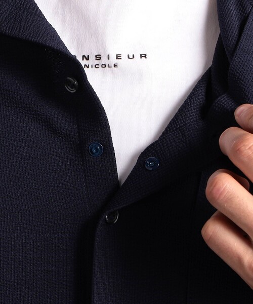 MONSIEUR NICOLE(ムッシュニコル)の「【canal deux Luxe】サッカーストライプ 7分袖シャツ(シャツ/ブラウス・メンズ・オフホワイト/チャコールグレー/ネイビー・X-LARGE/LARGE/MEDIUM/XX-LARGE)」の10枚目の写真