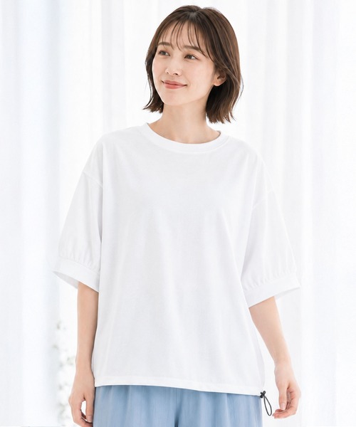 ヒヤロン(ヒヤロン)の「【ヒヤロン】レディース Tシャツ 綿タッチ天竺 ドロスト ひんやり 冷感(Tシャツ/カットソー・レディース・ホワイト/パープル/ブラック・L/M/LL)」の1枚目の写真