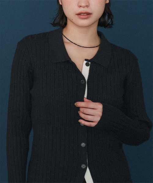 miette(ミエット)の「襟付きランダムリブ配色ニットカーディガン(カーディガン/ボレロ・レディース・ブラウン/グレー/アイボリー/ブラック・FREE)」の14枚目の写真