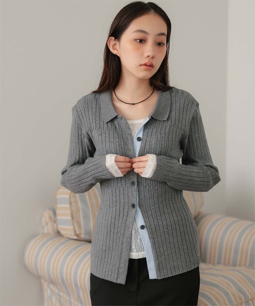 miette(ミエット)の「襟付きランダムリブ配色ニットカーディガン(カーディガン/ボレロ・レディース・ブラウン/グレー/アイボリー/ブラック・FREE)」の19枚目の写真