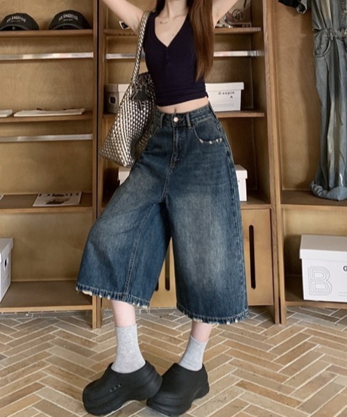yuue' ( wear )(ユーイ)の「ウォッシュダメージ加工バミューダデニムパンツ(デニムパンツ・レディース・ブルー系その他・S/M/L)」の10枚目の写真