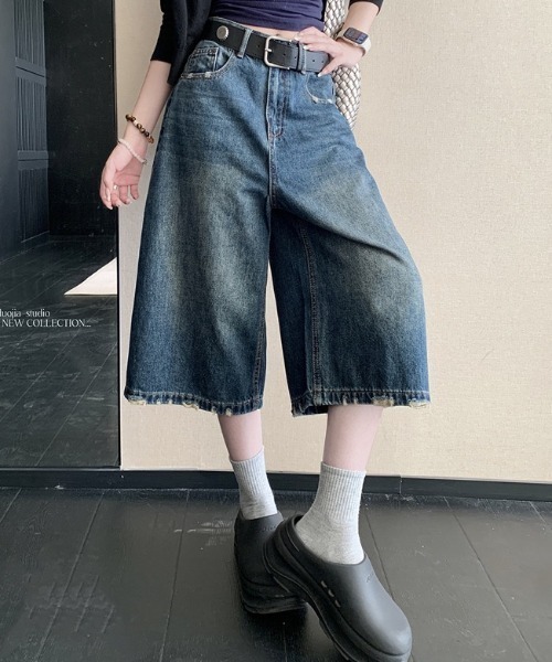 yuue' ( wear )(ユーイ)の「ウォッシュダメージ加工バミューダデニムパンツ(デニムパンツ・レディース・ブルー系その他・S/M/L)」の7枚目の写真