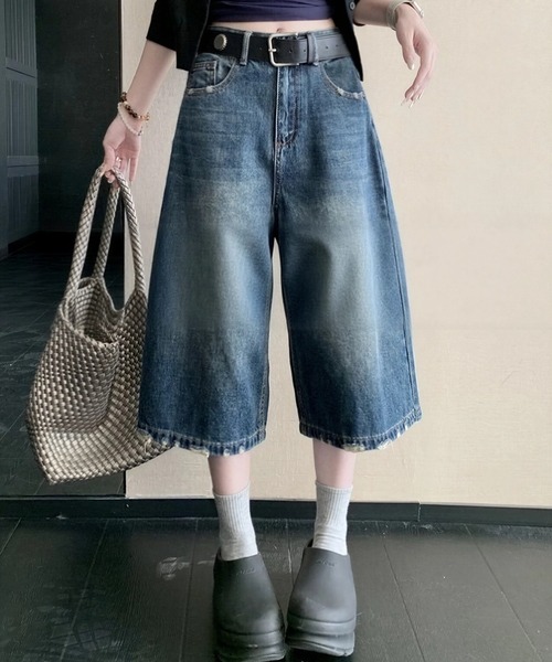 yuue' ( wear )(ユーイ)の「ウォッシュダメージ加工バミューダデニムパンツ(デニムパンツ・レディース・ブルー系その他・S/M/L)」の8枚目の写真