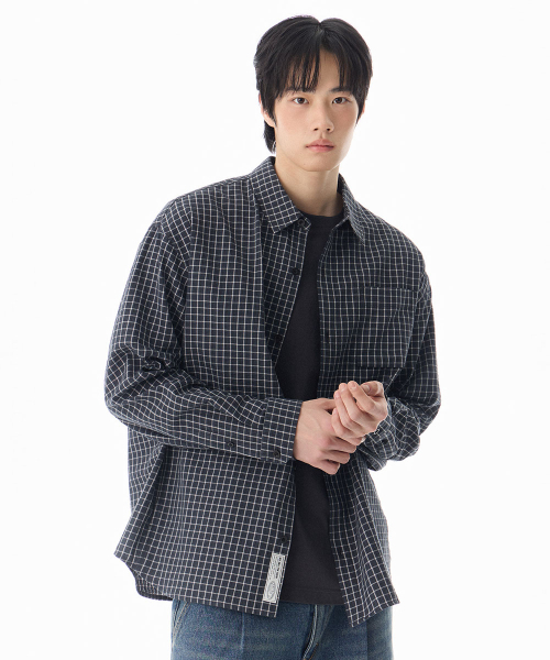 NOT ONLY FOR TODAY（ノットオンリーフォートゥデイ）の「リンクルチェックサイドポケットシャツ[ダークネイビー]（シャツ/ブラウス・メンズ・その他・MEDIUM/LARGE/X-LARGE）」の2枚目の写真