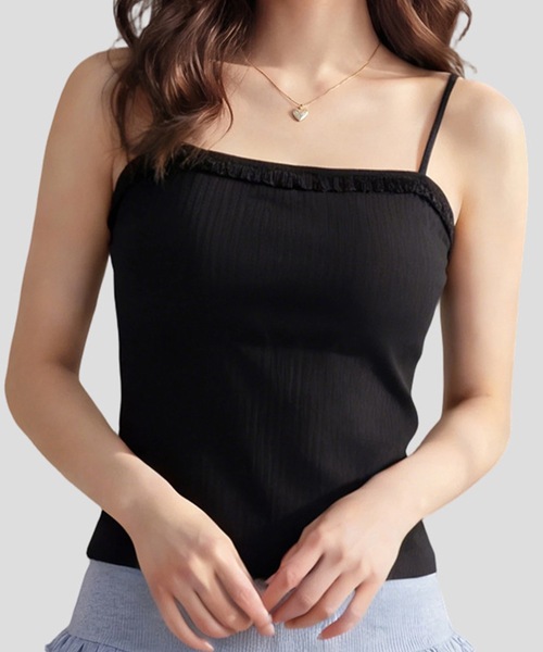 Lace Ladies(レースレディース)の「ソリッドカラー フリル ストラップ カップ付き キャミソール(キャミソール・レディース・アイボリー/モカ/ブラック・FREE)」の9枚目の写真