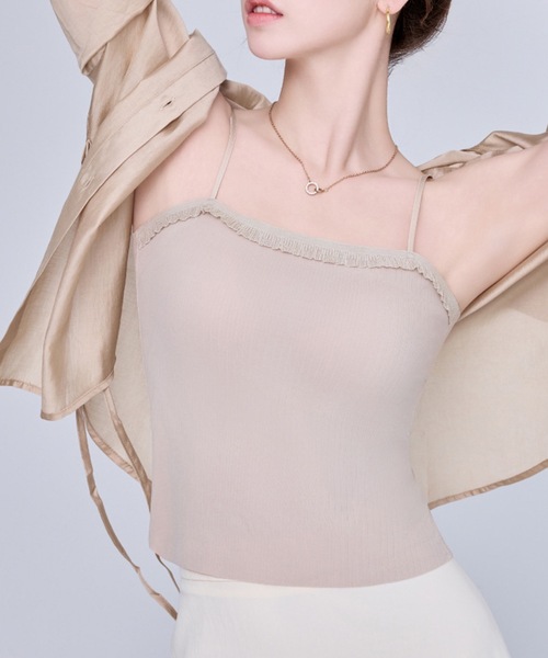 Lace Ladies(レースレディース)の「ソリッドカラー フリル ストラップ カップ付き キャミソール(キャミソール・レディース・アイボリー/モカ/ブラック・FREE)」の8枚目の写真
