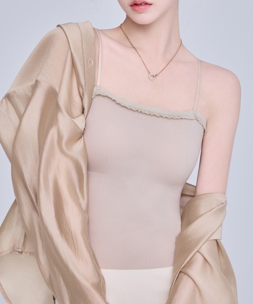 Lace Ladies(レースレディース)の「ソリッドカラー フリル ストラップ カップ付き キャミソール(キャミソール・レディース・アイボリー/モカ/ブラック・FREE)」の7枚目の写真
