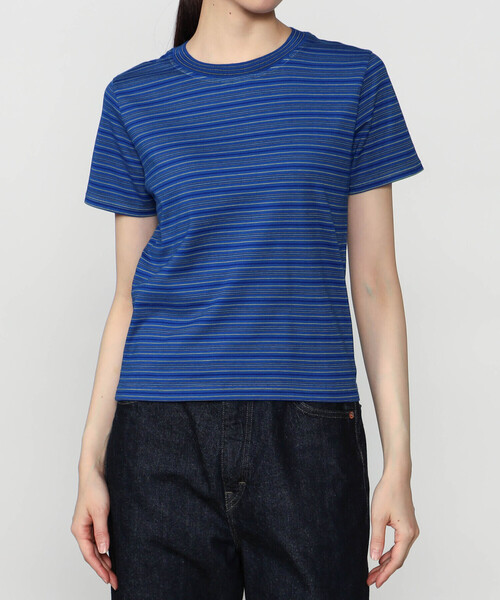 Yonetomi(ヨネトミ)の「Yonetomi | 〈別注〉クルーネックボーダーTシャツ WOMEN(Tシャツ/カットソー・レディース・パープル系その他/ブルー系その他2/オレンジ系その他/イエロー系その他/ブルー系その他・M)」の2枚目の写真