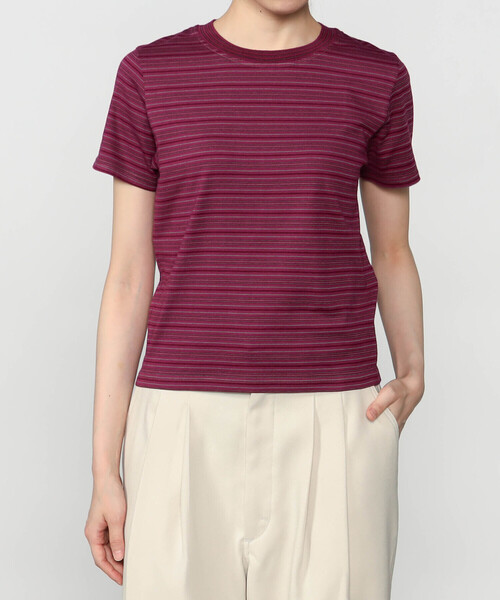 Yonetomi(ヨネトミ)の「Yonetomi | 〈別注〉クルーネックボーダーTシャツ WOMEN(Tシャツ/カットソー・レディース・パープル系その他/ブルー系その他2/オレンジ系その他/イエロー系その他/ブルー系その他・M)」の4枚目の写真