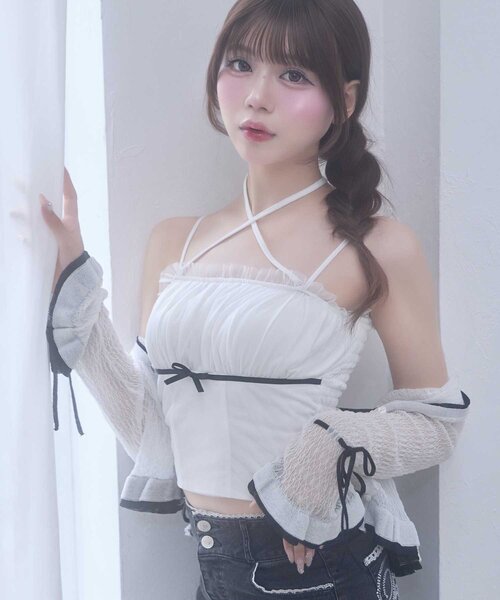OLIVE des OLIVE(オリーブデオリーブ)の「【Belle Charme】Tulle Ribbon Camisole(キャミソール・レディース・ピンク/オフホワイト/ブラック・FREE)」の2枚目の写真