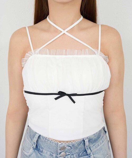 OLIVE des OLIVE(オリーブデオリーブ)の「【Belle Charme】Tulle Ribbon Camisole(キャミソール・レディース・ピンク/オフホワイト/ブラック・FREE)」の7枚目の写真