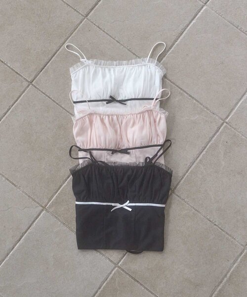 OLIVE des OLIVE(オリーブデオリーブ)の「【Belle Charme】Tulle Ribbon Camisole(キャミソール・レディース・ピンク/オフホワイト/ブラック・FREE)」の13枚目の写真