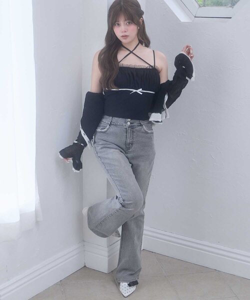 OLIVE des OLIVE(オリーブデオリーブ)の「【Belle Charme】Tulle Ribbon Camisole(キャミソール・レディース・ピンク/オフホワイト/ブラック・FREE)」の14枚目の写真
