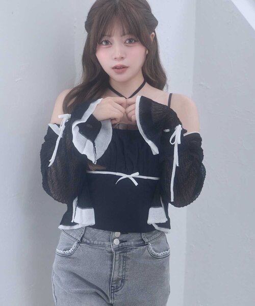 OLIVE des OLIVE(オリーブデオリーブ)の「【Belle Charme】Tulle Ribbon Camisole(キャミソール・レディース・ピンク/オフホワイト/ブラック・FREE)」の15枚目の写真