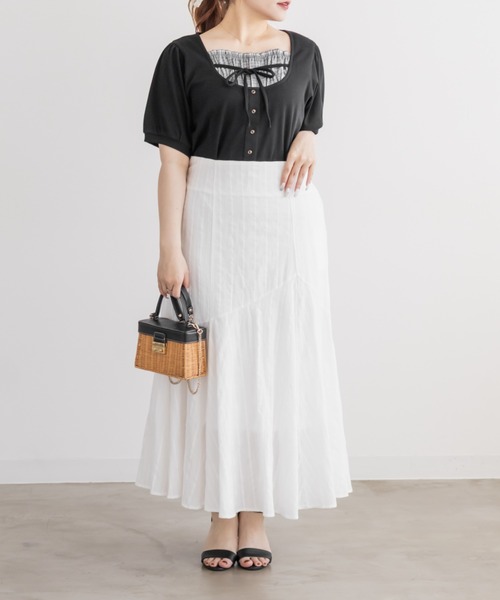 CLETTE(クレット)の「CLETTEオリジナルチェック使いレイヤード風プルオーバー(Tシャツ/カットソー・レディース・ネイビー/ブラック/ブルー・4L/3L/LL)」の5枚目の写真
