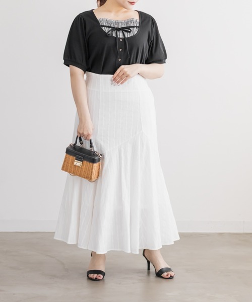 CLETTE(クレット)の「CLETTEオリジナルチェック使いレイヤード風プルオーバー(Tシャツ/カットソー・レディース・ネイビー/ブラック/ブルー・4L/3L/LL)」の6枚目の写真