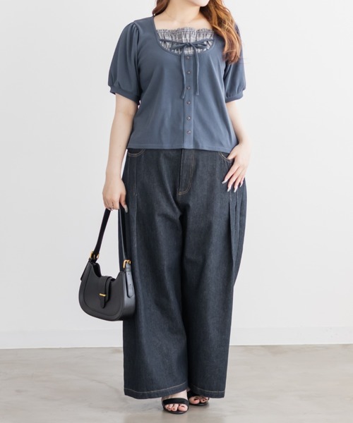 CLETTE(クレット)の「CLETTEオリジナルチェック使いレイヤード風プルオーバー(Tシャツ/カットソー・レディース・ネイビー/ブラック/ブルー・4L/3L/LL)」の13枚目の写真