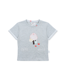 WXT099 クモトマトチェックアプリケTシャツ (メランジェグレー)