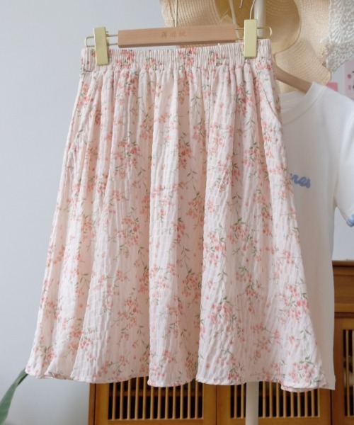 gossip!ロサンゼルス(ゴシップロサンゼルス)の「【Y2Kガーリー】レトロフラワー柄シフォンミディスカート Aライン ウエストゴム(スカート・レディース・ラベンダー/ライトイエロー/ライトピンク・FREE)」の17枚目の写真