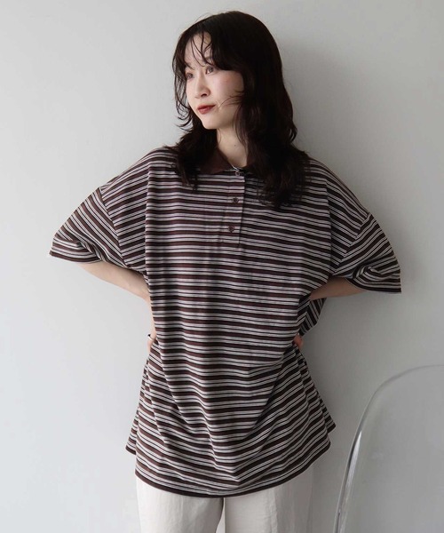 earth music&ecology(アースミュージックアンドエコロジー)の「ラガーポロシャツ(Tシャツ/カットソー・レディース・ブラウン/ボルドー・FREE)」の1枚目の写真