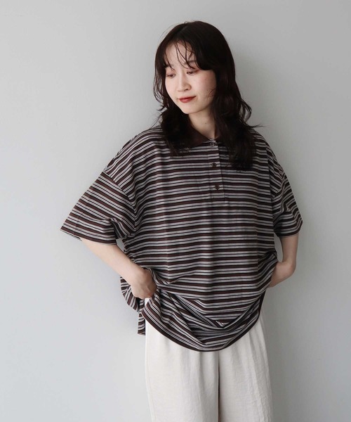 earth music&ecology(アースミュージックアンドエコロジー)の「ラガーポロシャツ(Tシャツ/カットソー・レディース・ブラウン/ボルドー・FREE)」の4枚目の写真
