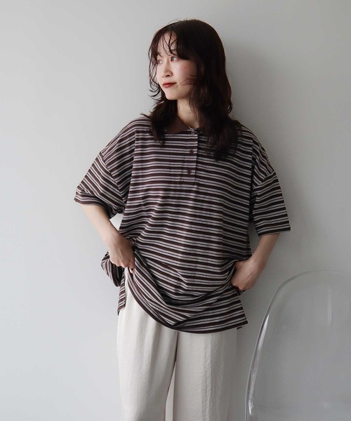 earth music&ecology(アースミュージックアンドエコロジー)の「ラガーポロシャツ(Tシャツ/カットソー・レディース・ブラウン/ボルドー・FREE)」の3枚目の写真