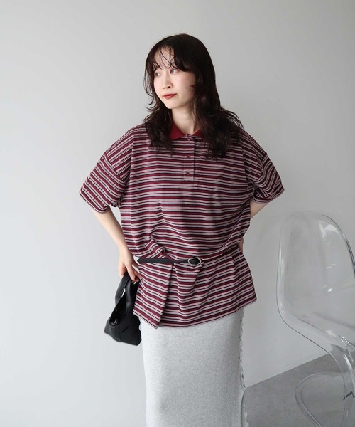 earth music&ecology(アースミュージックアンドエコロジー)の「ラガーポロシャツ(Tシャツ/カットソー・レディース・ブラウン/ボルドー・FREE)」の11枚目の写真