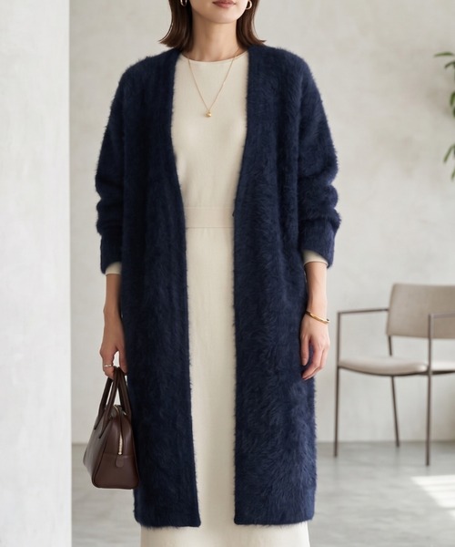 Belta attrice(ベルタアトリーチェ)の「【新作】フォックス 100% ヘアリ―接結ニットロングコート(ノーカラーコート・レディース・チャコールグレー/ダークネイビー/ナチュラル/グレー・FREE)」の18枚目の写真