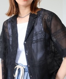 パッチワーク風総刺繍半袖シャツジャケット