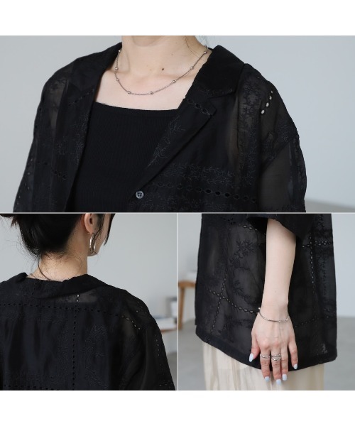 zena(ジェナ)の「パッチワーク風総刺繍半袖シャツジャケット(シャツ/ブラウス・レディース・ホワイト/ブラック・FREE)」の18枚目の写真