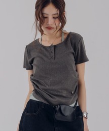 eyelet henry neck gather top & halter neck top set / アイレットヘンリーTシャツセット