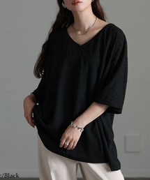 レース切り替えドルマンチュニックTシャツ【大きいサイズ対応】