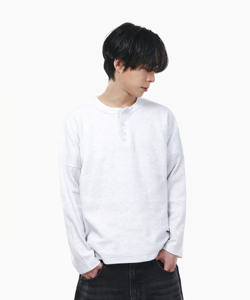 SIGNATURE（シグネチャ）の「ワッフルヘンリーネックTシャツ[メランジ]（Tシャツ/カットソー・レディース・その他・MEDIUM/LARGE）」の2枚目の写真