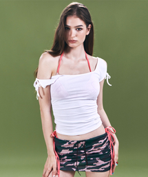 Vane Shirring Short Sleeve Top (White)