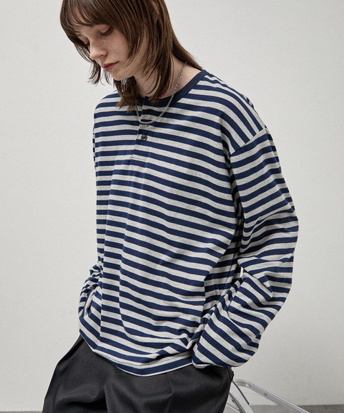 Alfred Alex(アルフレッドアレックス)の「【Alfred Alex】Slub Border Henley Tee / スラブボーダー ヘンリーネックロンT(Tシャツ/カットソー・メンズ・ブラック系/ライトグレー/ブラック/ダークブラウン/ネイビー系/ワインレッド・M/L)」の5枚目の写真