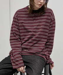 【Alfred Alex】Slub Border Henley Tee / スラブボーダー ヘンリーネックロンT
