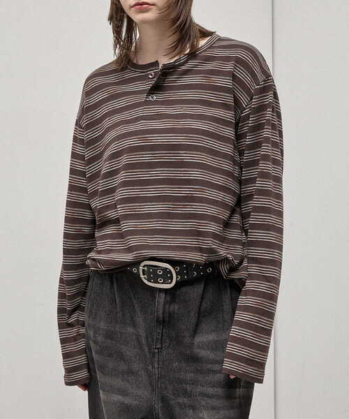 Alfred Alex(アルフレッドアレックス)の「【Alfred Alex】Slub Border Henley Tee / スラブボーダー ヘンリーネックロンT(Tシャツ/カットソー・メンズ・ブラック系/ライトグレー/ブラック/ダークブラウン/ネイビー系/ワインレッド・M/L)」の17枚目の写真