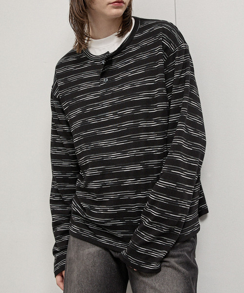 Alfred Alex(アルフレッドアレックス)の「【Alfred Alex】Slub Border Henley Tee / スラブボーダー ヘンリーネックロンT(Tシャツ/カットソー・メンズ・ブラック系/ライトグレー/ブラック/ダークブラウン/ネイビー系/ワインレッド・M/L)」の20枚目の写真