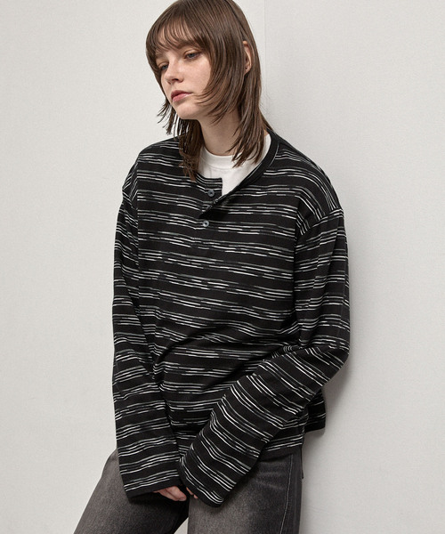 Alfred Alex(アルフレッドアレックス)の「【Alfred Alex】Slub Border Henley Tee / スラブボーダー ヘンリーネックロンT(Tシャツ/カットソー・メンズ・ブラック系/ライトグレー/ブラック/ダークブラウン/ネイビー系/ワインレッド・M/L)」の21枚目の写真