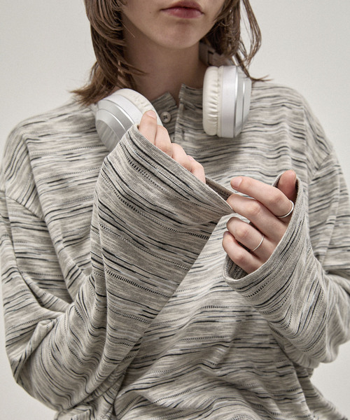 Alfred Alex(アルフレッドアレックス)の「【Alfred Alex】Slub Border Henley Tee / スラブボーダー ヘンリーネックロンT(Tシャツ/カットソー・メンズ・ブラック系/ライトグレー/ブラック/ダークブラウン/ネイビー系/ワインレッド・M/L)」の13枚目の写真