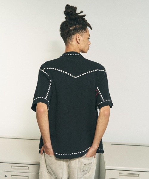 PHINGERIN(フィンガリン)の「PHINGERIN / フィンガリン SUMMER PG1 WESTERN SHIRT サマーピージーワン ウエスタンシャツ 半袖ニットシャツ(シャツ/ブラウス・メンズ・レッド/ネイビー・MEDIUM)」の4枚目の写真