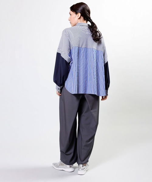 OSMOSIS（オズモーシス）の「切替ストライプブラウス（シャツ/ブラウス・レディース・ベージュ/ブルー/ブラック・ONE SIZE）」の10枚目の写真