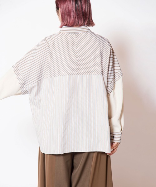 OSMOSIS（オズモーシス）の「切替ストライプブラウス（シャツ/ブラウス・レディース・ベージュ/ブルー/ブラック・ONE SIZE）」の16枚目の写真