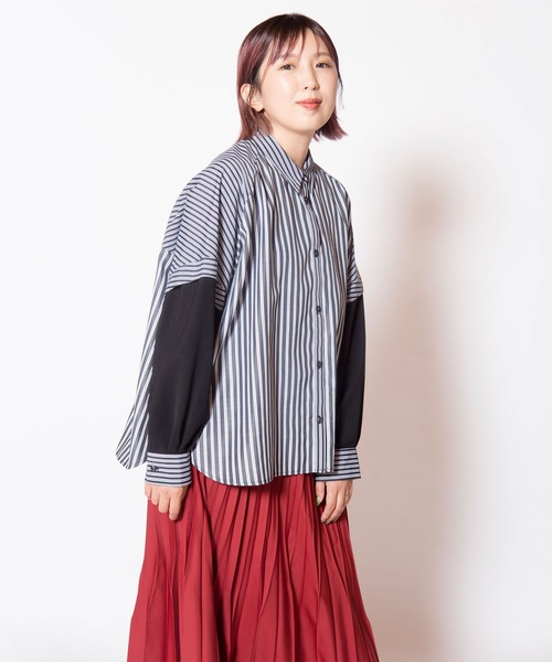 OSMOSIS（オズモーシス）の「切替ストライプブラウス（シャツ/ブラウス・レディース・ベージュ/ブルー/ブラック・ONE SIZE）」の18枚目の写真